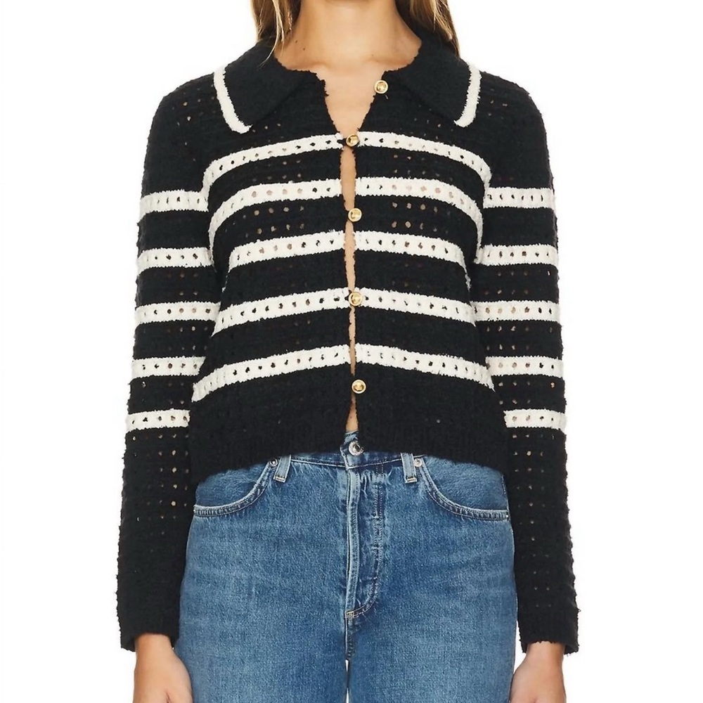 Line & Dot Black and Cream Striped Cardigan